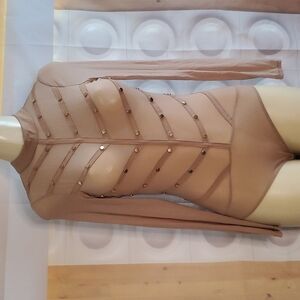 Top Chic Sexy Mesh Bodysuit Women Elegant Playsuit Long Sleeve Top Size S